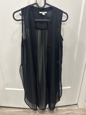 Bar III Sheer Black Sleeveless Button-Front Blouse